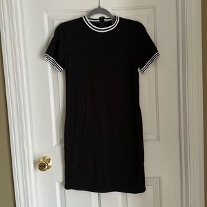Black T-Shirt Dress with White Trim - Spring Dress! Size M.